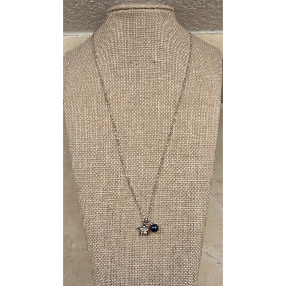 Vintage Sterling Silver Vantel Pearls Star & Blue Pearl Necklace 18"